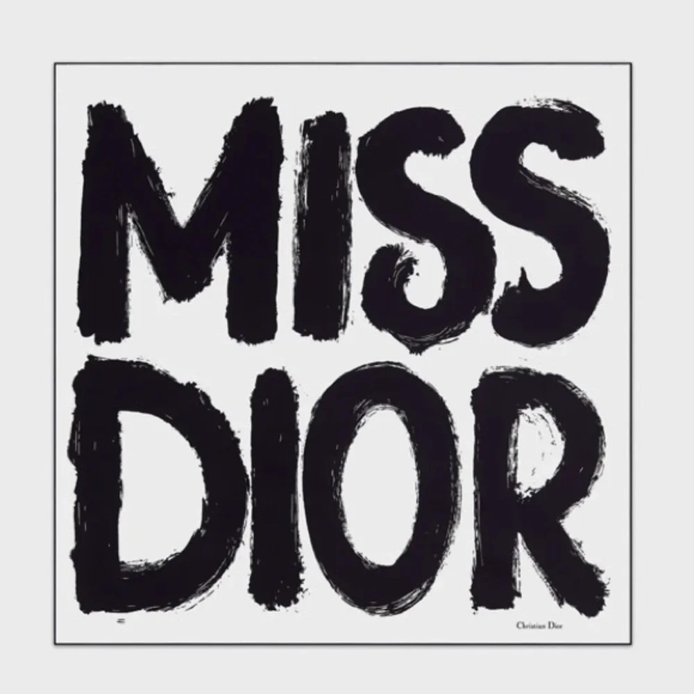 MISS DIOR GRAFFITI 90 SQUARE SCARF WHITE AND BLACK SILK